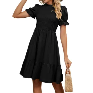 wholesalesir - Short Sleeve Pleated Round Neck Midi Dress