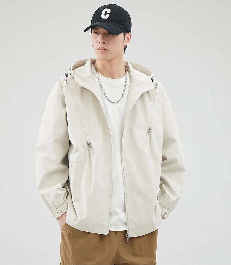 Windproof and Solid Raincoat for Men with Zippered Pocket