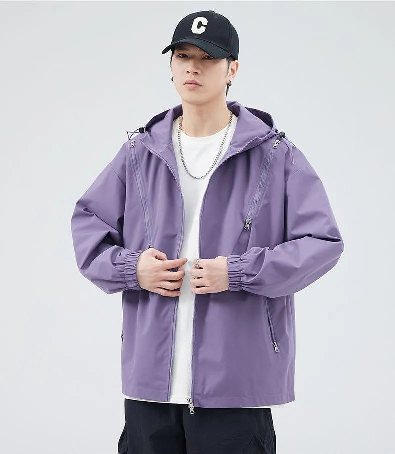 Windproof and Solid Raincoat for Men with Zippered Pocket