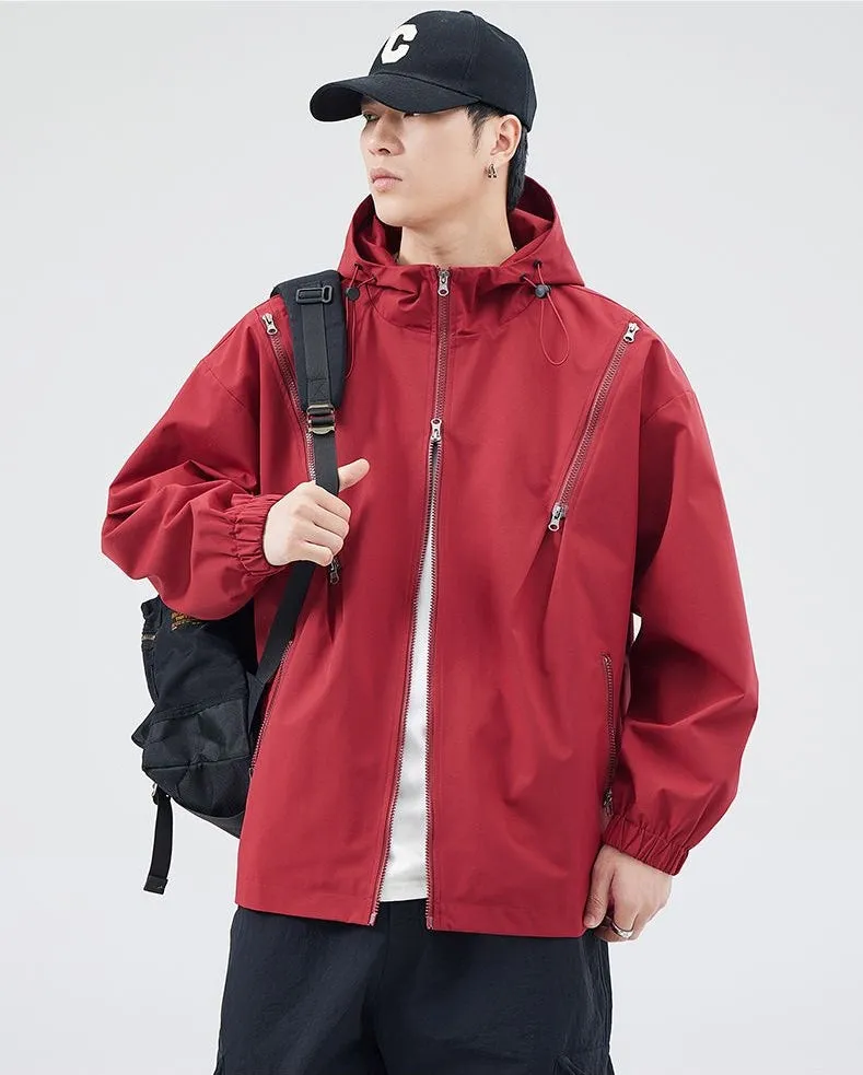 Windproof and Solid Raincoat for Men with Zippered Pocket