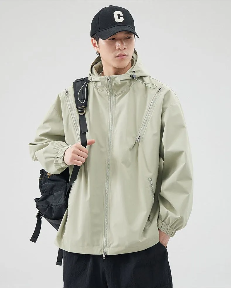 Windproof and Solid Raincoat for Men with Zippered Pocket