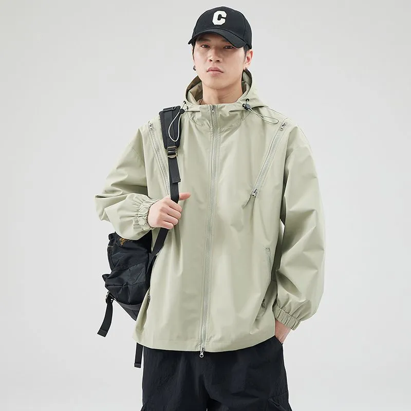 Windproof and Solid Raincoat for Men with Zippered Pocket