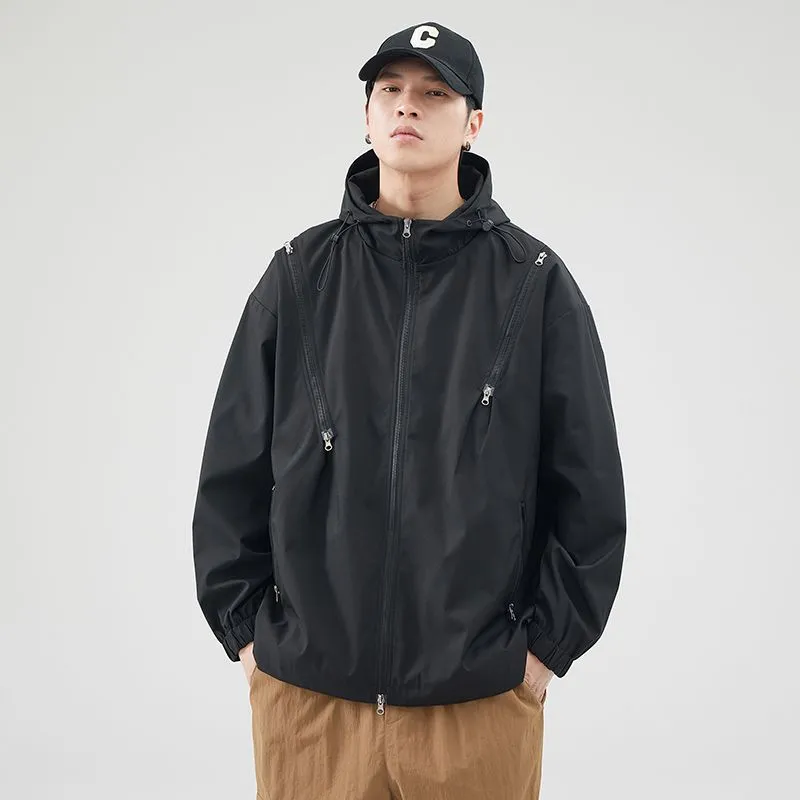 Windproof and Solid Raincoat for Men with Zippered Pocket