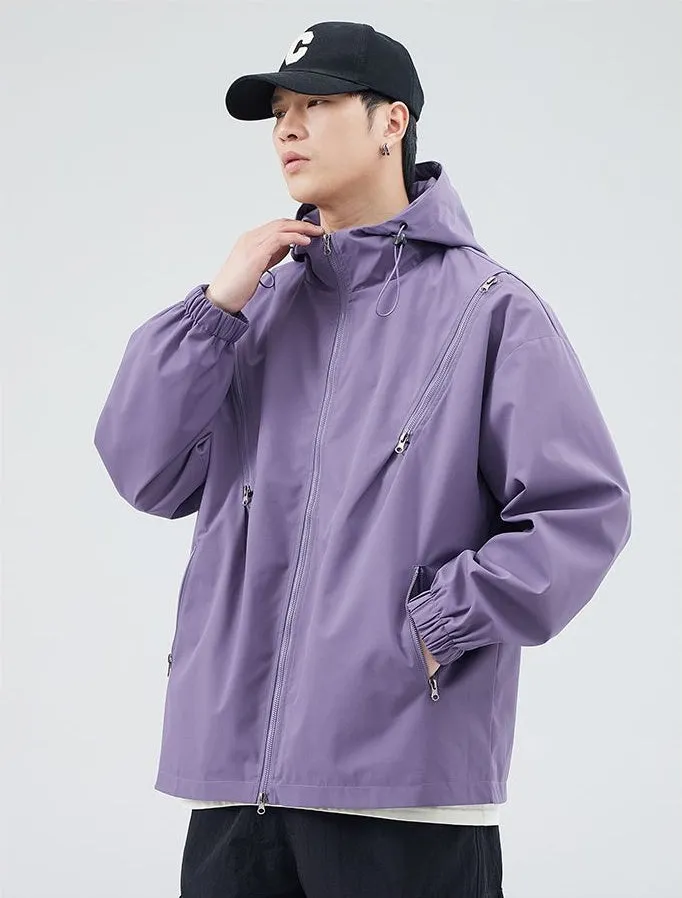 Windproof and Solid Raincoat for Men with Zippered Pocket