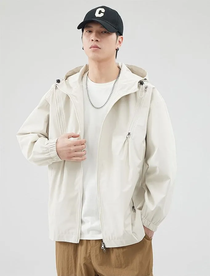 Windproof and Solid Raincoat for Men with Zippered Pocket
