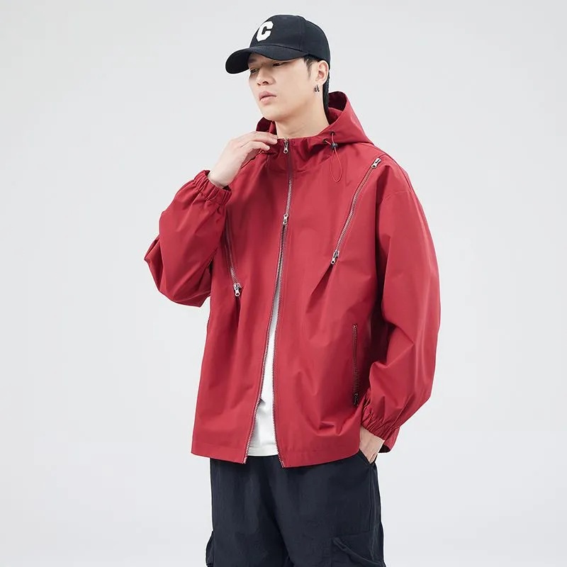 Windproof and Solid Raincoat for Men with Zippered Pocket