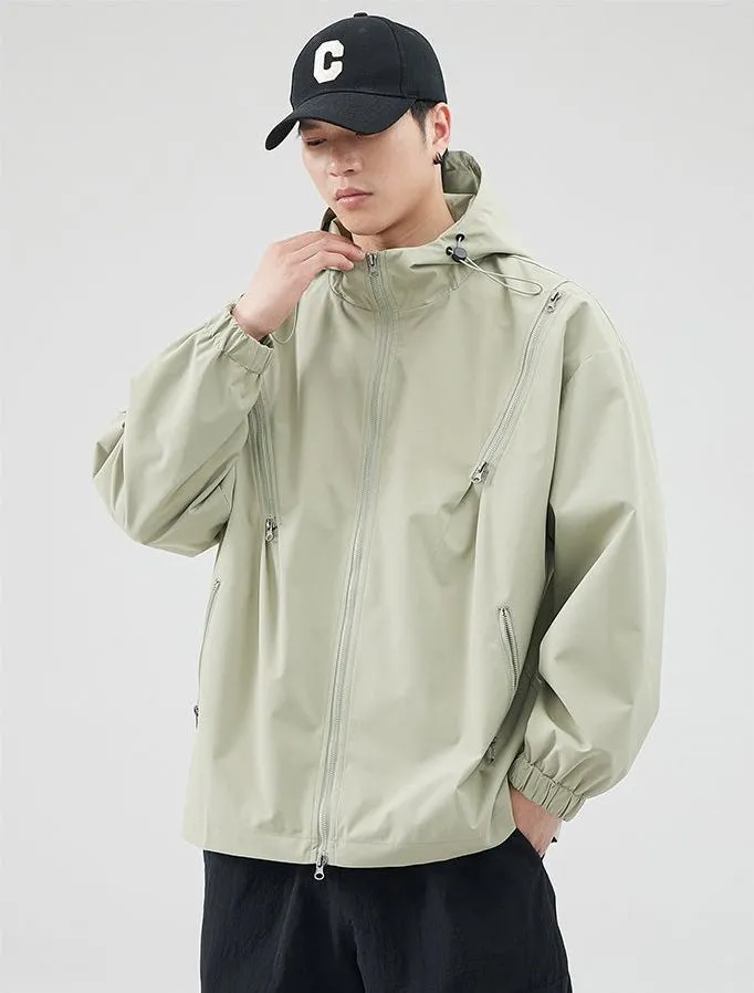 Windproof and Solid Raincoat for Men with Zippered Pocket