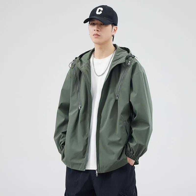 Windproof and Solid Raincoat for Men with Zippered Pocket