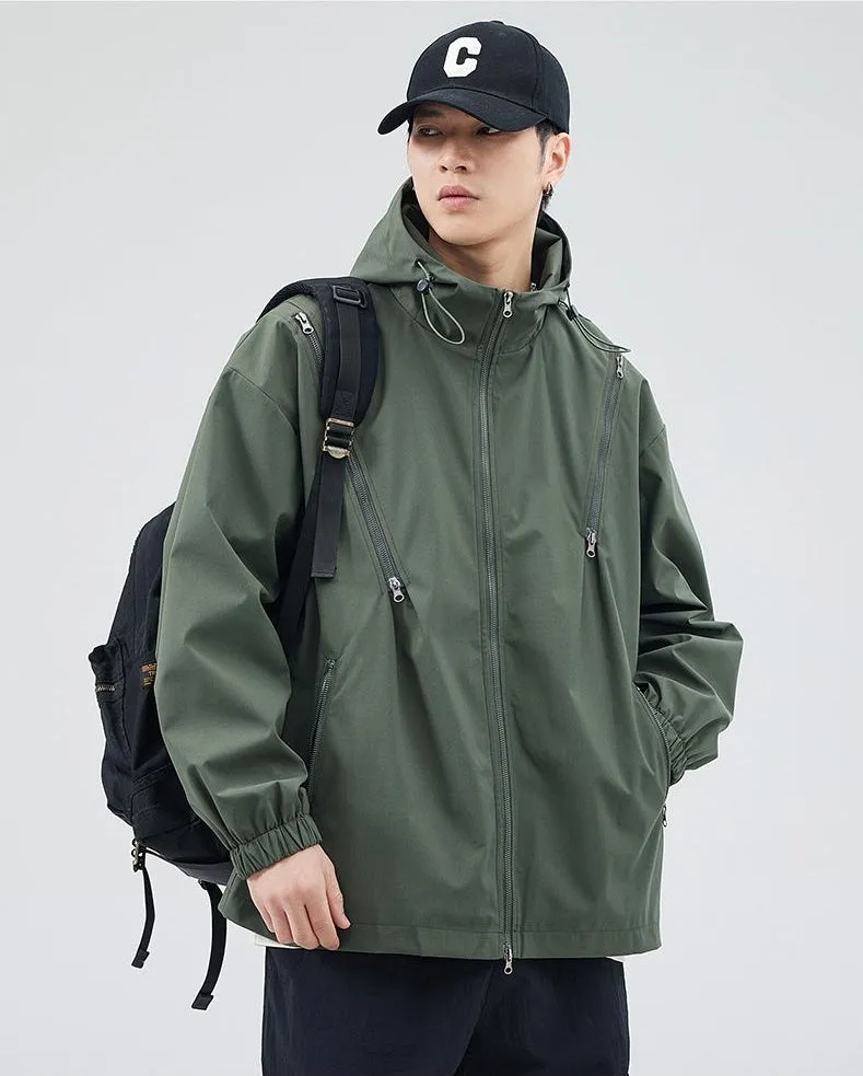Windproof and Solid Raincoat for Men with Zippered Pocket