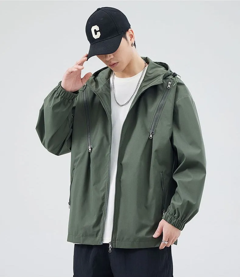 Windproof and Solid Raincoat for Men with Zippered Pocket