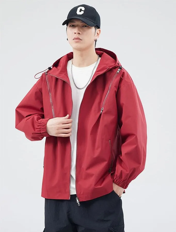 Windproof and Solid Raincoat for Men with Zippered Pocket