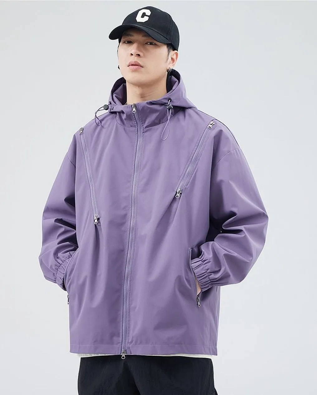 Windproof and Solid Raincoat for Men with Zippered Pocket