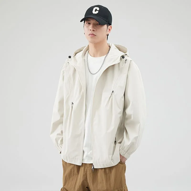 Windproof and Solid Raincoat for Men with Zippered Pocket