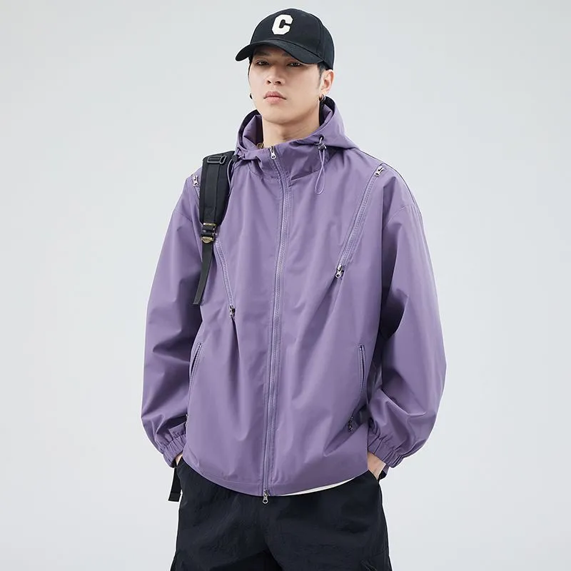 Windproof and Solid Raincoat for Men with Zippered Pocket