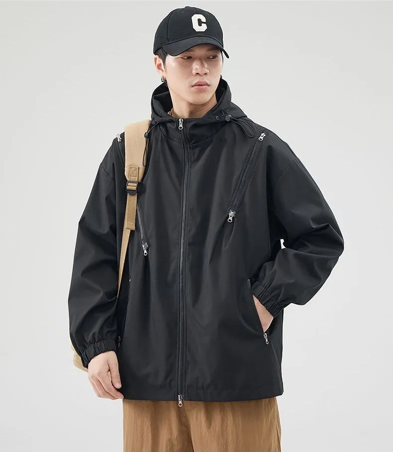 Windproof and Solid Raincoat for Men with Zippered Pocket