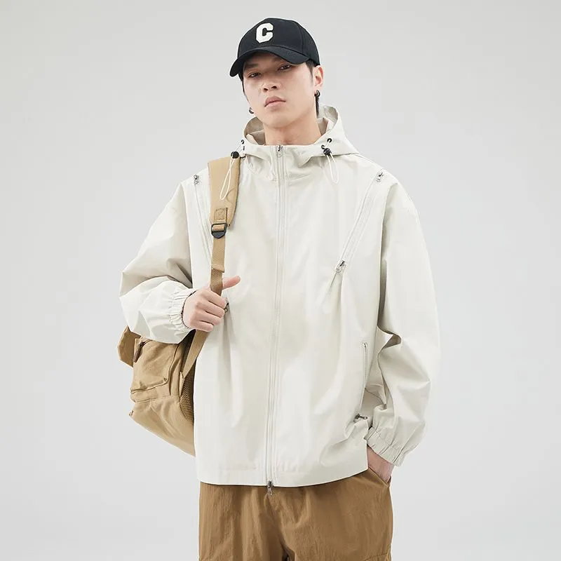 Windproof and Solid Raincoat for Men with Zippered Pocket