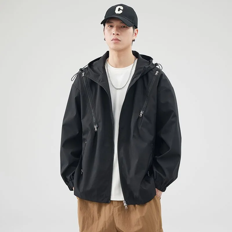 Windproof and Solid Raincoat for Men with Zippered Pocket
