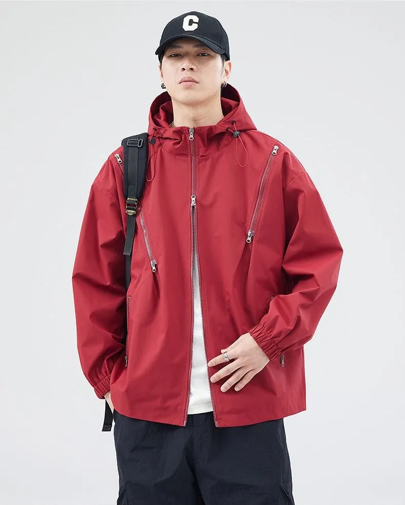 Windproof and Solid Raincoat for Men with Zippered Pocket