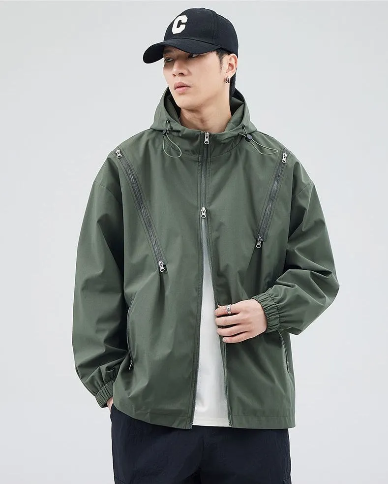 Windproof and Solid Raincoat for Men with Zippered Pocket