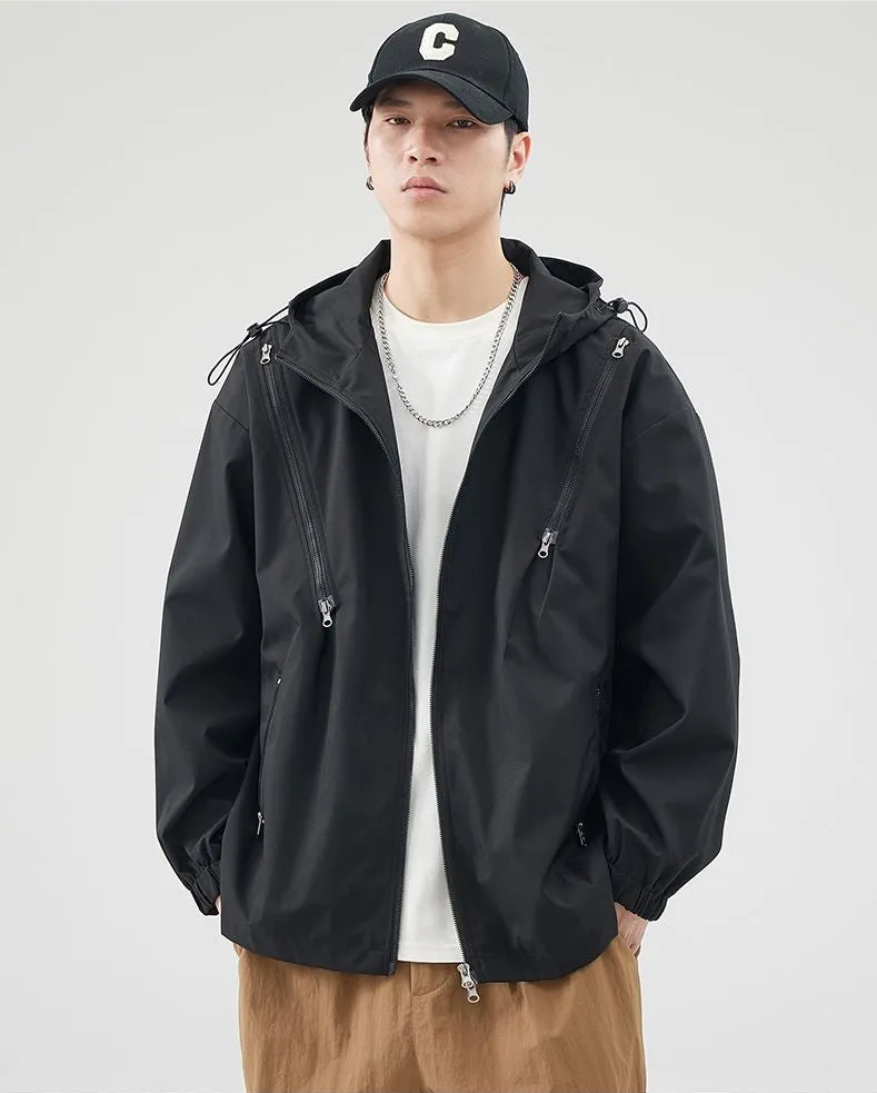 Windproof and Solid Raincoat for Men with Zippered Pocket
