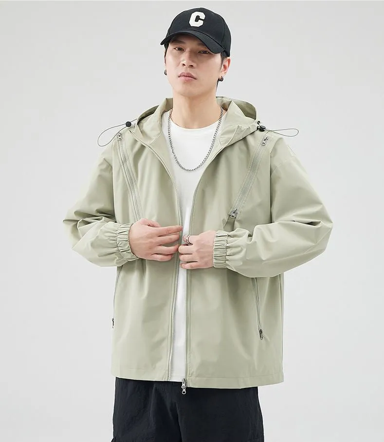 Windproof and Solid Raincoat for Men with Zippered Pocket