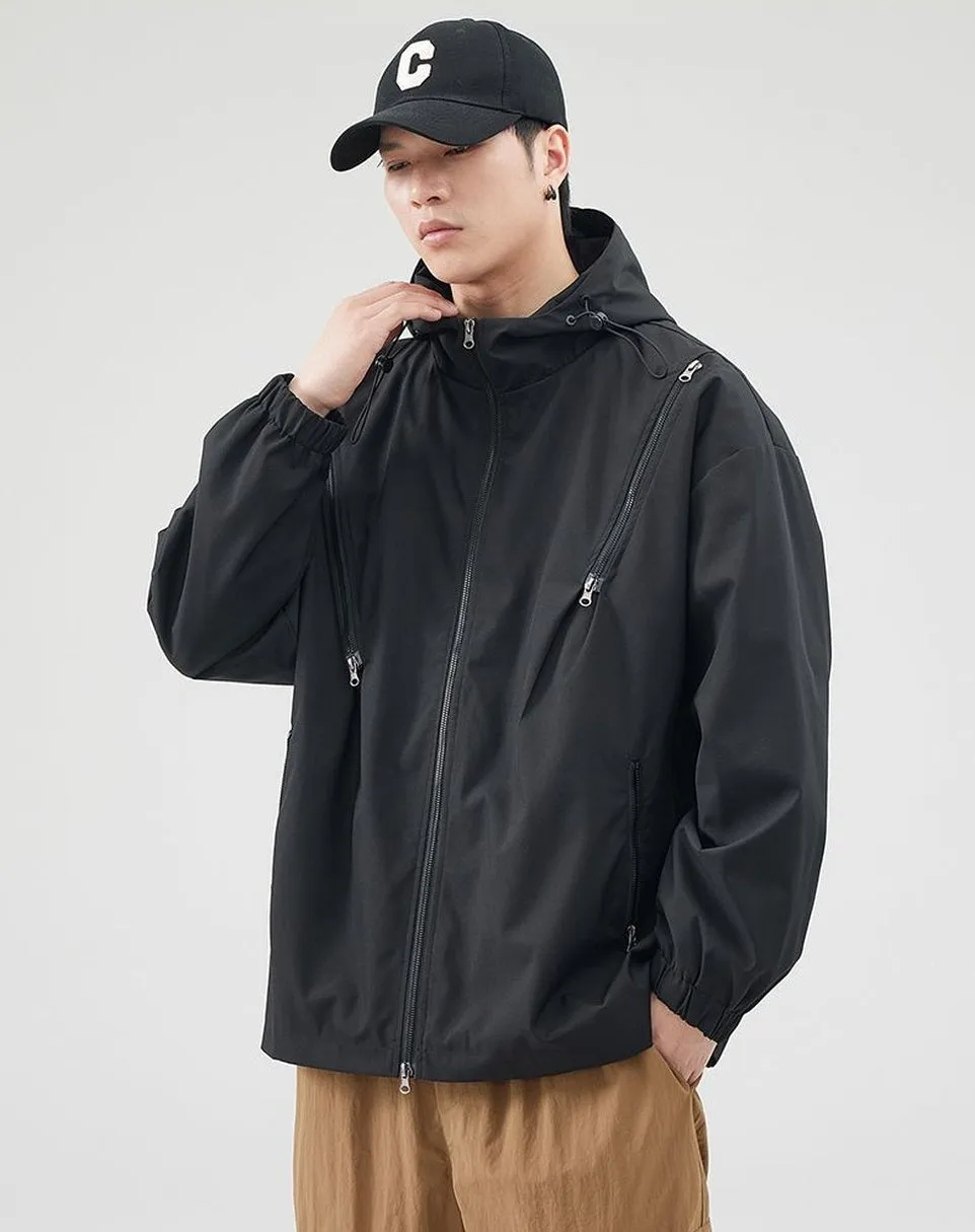 Windproof and Solid Raincoat for Men with Zippered Pocket