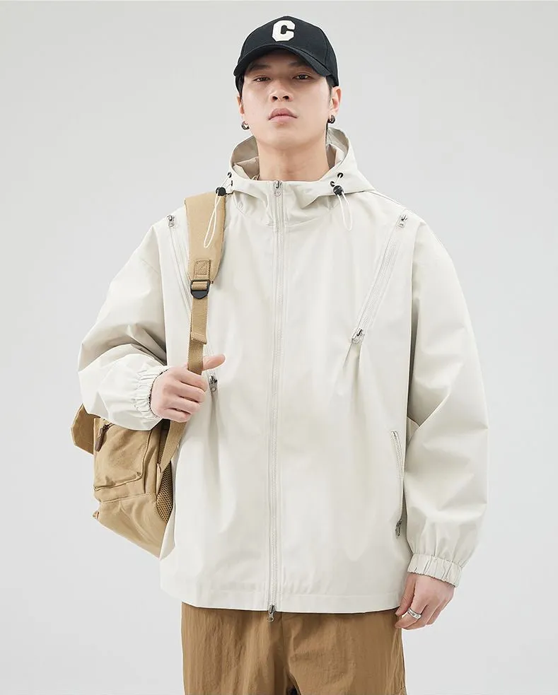 Windproof and Solid Raincoat for Men with Zippered Pocket
