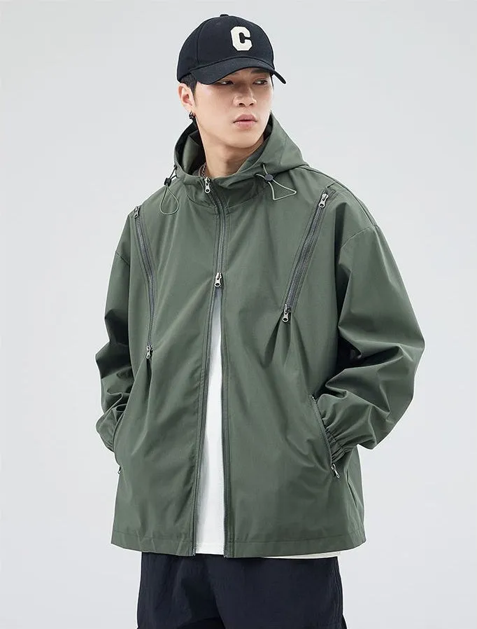 Windproof and Solid Raincoat for Men with Zippered Pocket