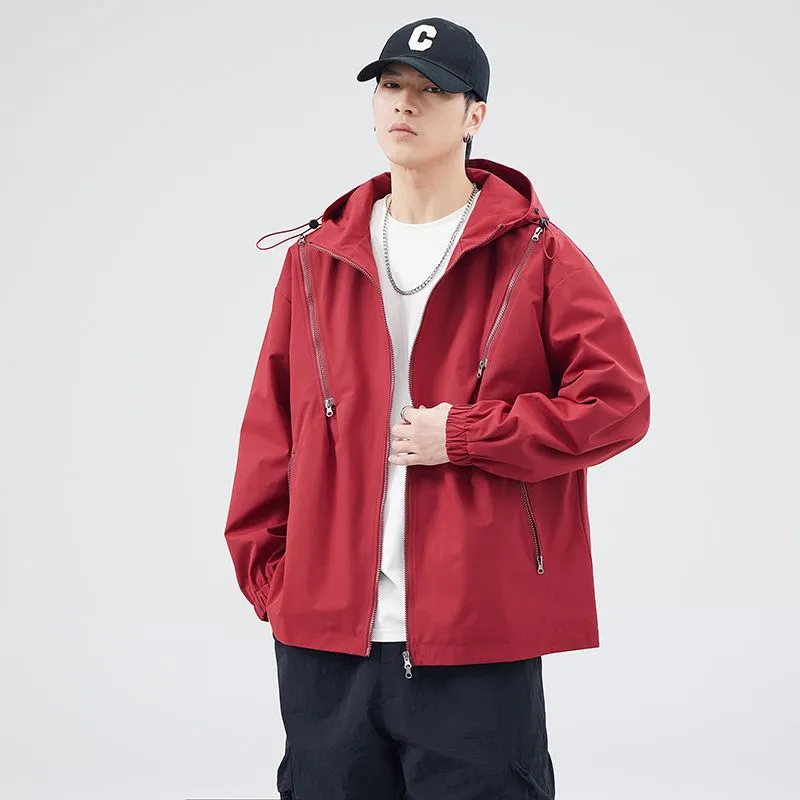 Windproof and Solid Raincoat for Men with Zippered Pocket