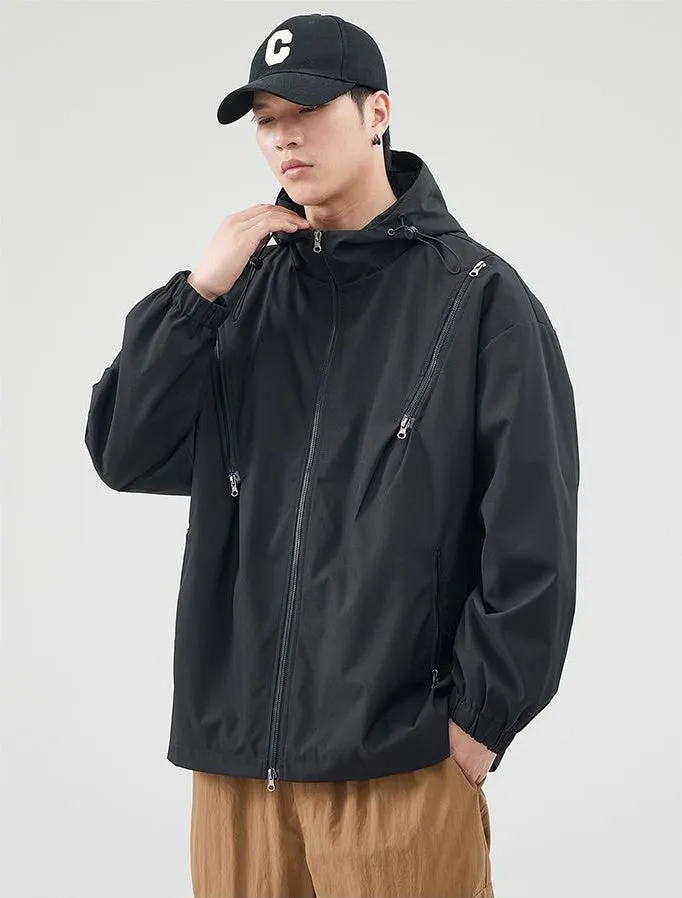 Windproof and Solid Raincoat for Men with Zippered Pocket