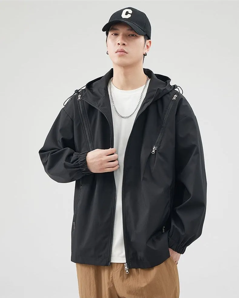 Windproof and Solid Raincoat for Men with Zippered Pocket