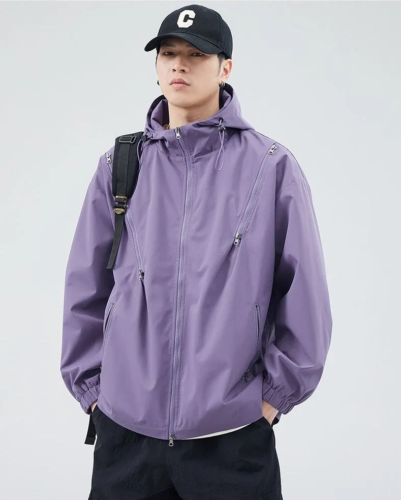 Windproof and Solid Raincoat for Men with Zippered Pocket