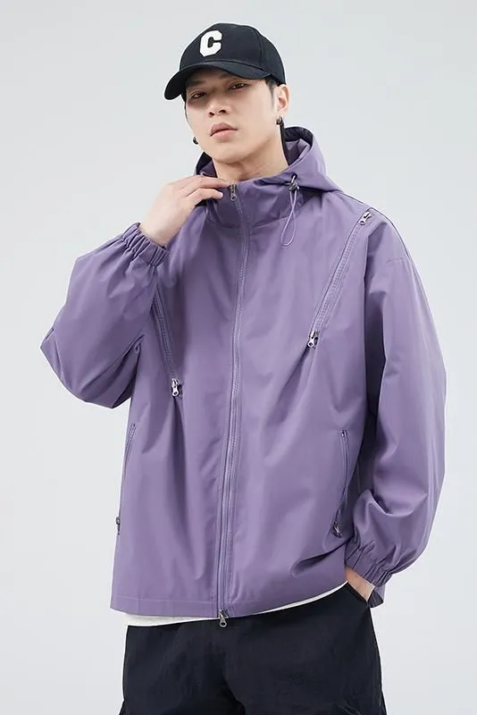Windproof and Solid Raincoat for Men with Zippered Pocket
