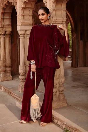 Wine Velvet Knotted Top & Pants