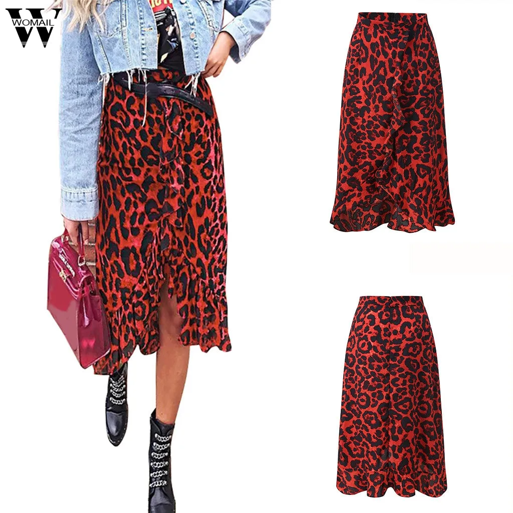 Womail Skirt Women Summer Leopard Print Vintage Long Women's Casual High Waist Pleated Skirt Fashion NEW 2020 M27