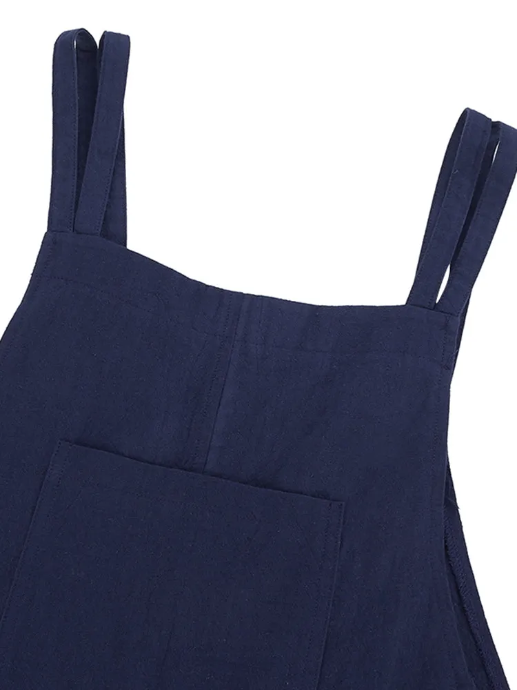 Women Sleeveless Strappy Casual Loose Pure Color Dress