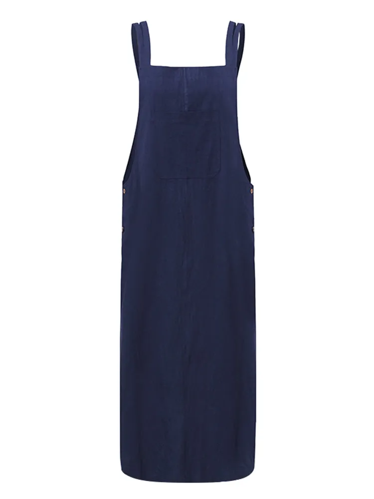 Women Sleeveless Strappy Casual Loose Pure Color Dress