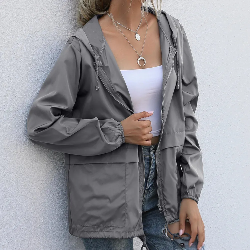 Women Solid Rain Jacket