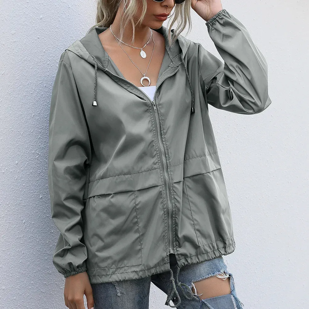 Women Solid Rain Jacket