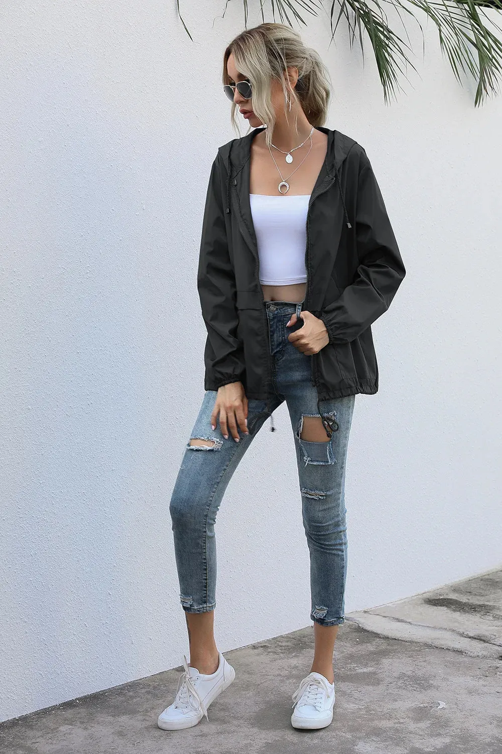 Women Solid Rain Jacket