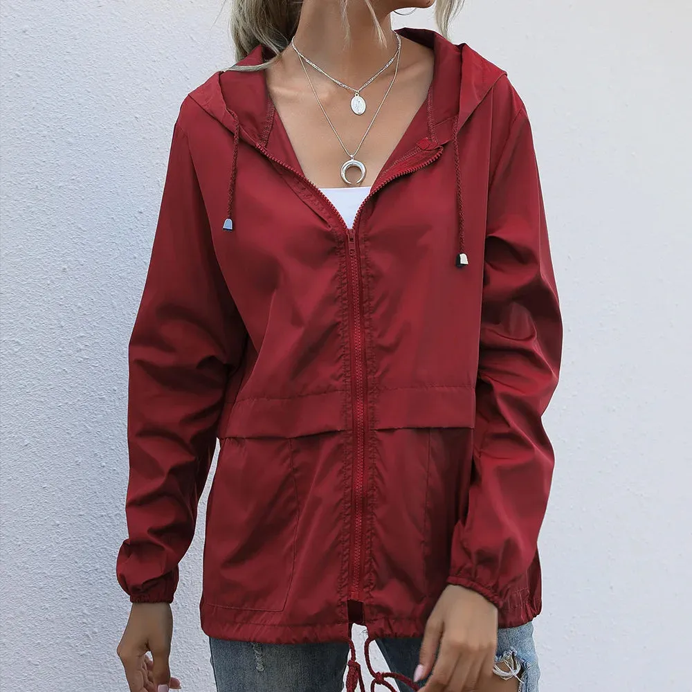 Women Solid Rain Jacket