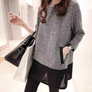Women Tops And Blouses Fashion Plus Size Women Clothing O-Neck Long Sleeve Linen Shirts White Grey