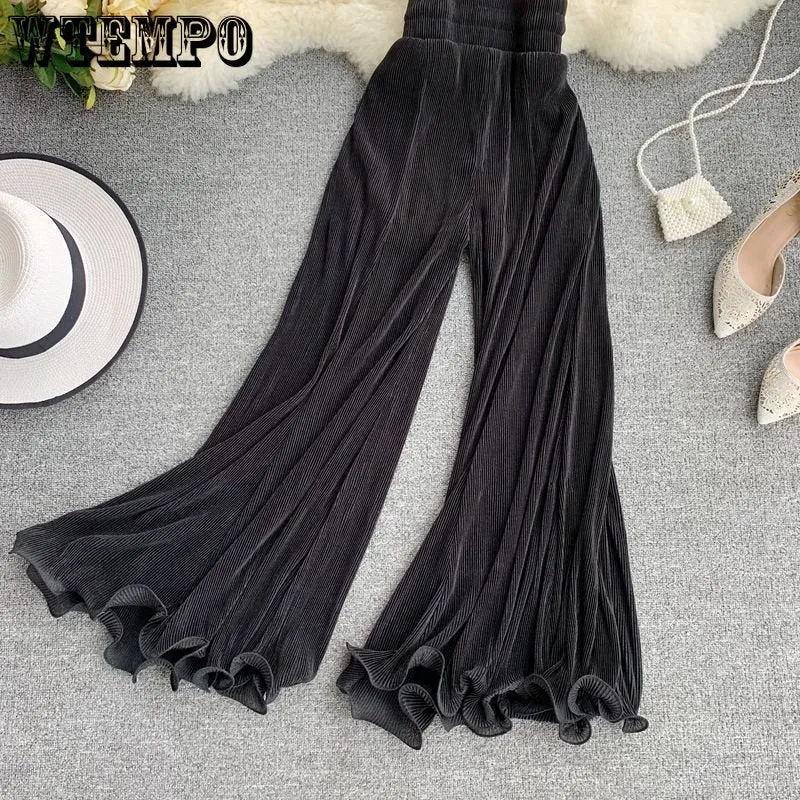 Women Wide-leg Pants Ruffle Fishtail Flared