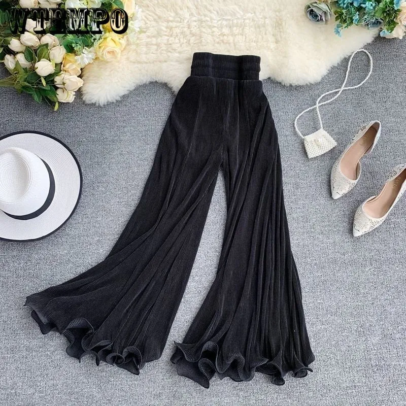 Women Wide-leg Pants Ruffle Fishtail Flared