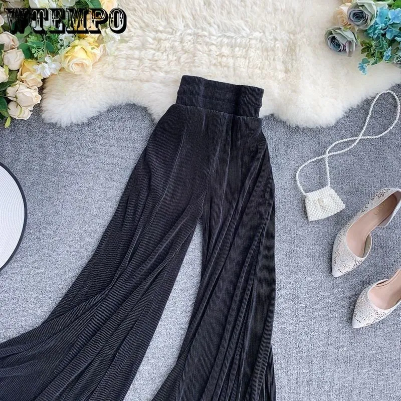 Women Wide-leg Pants Ruffle Fishtail Flared