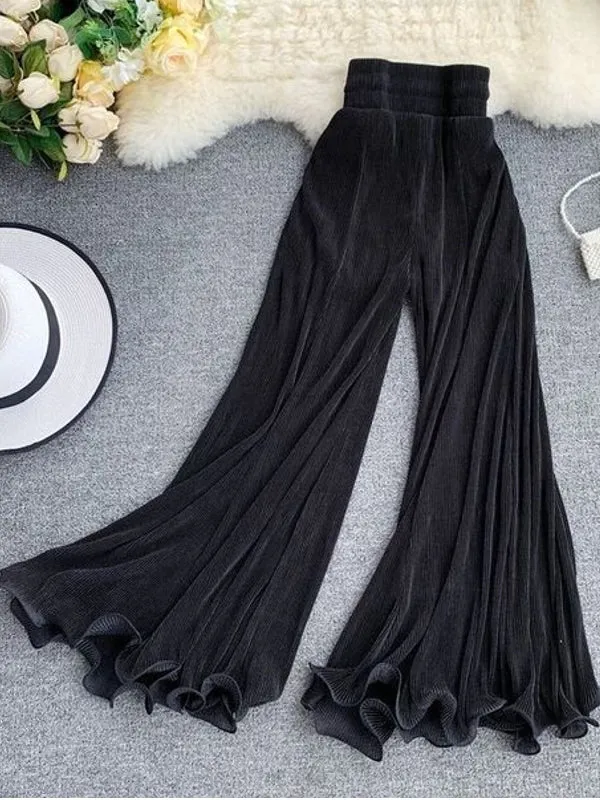 Women Wide-leg Pants Ruffle Fishtail Flared