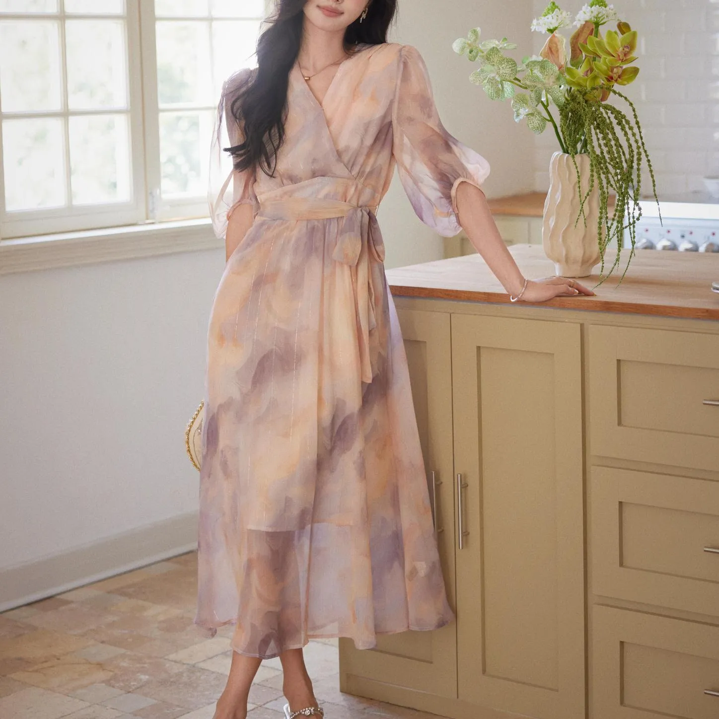 Women's Elegant Dress with Slinky Tulle Hem