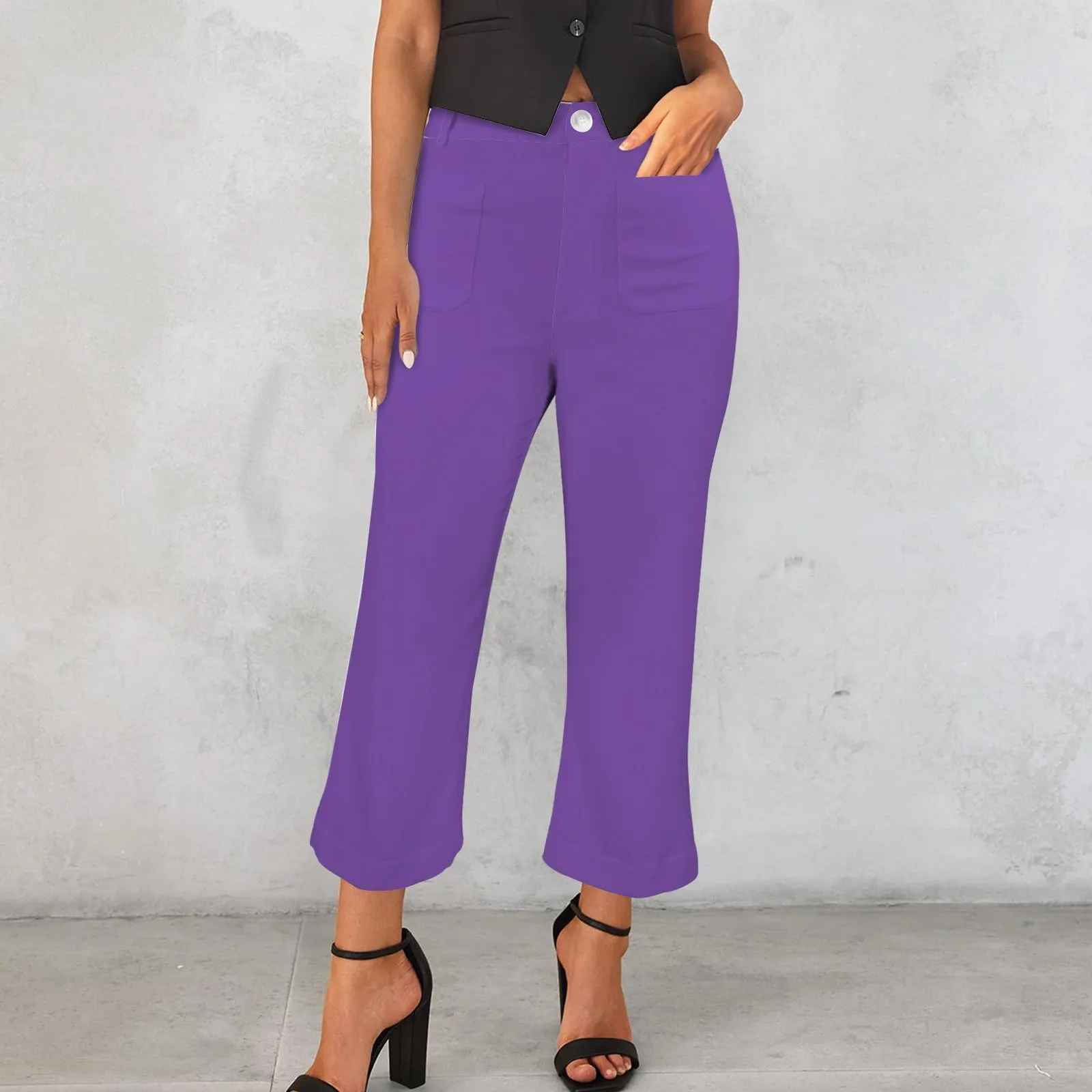 Women's High Waist Pocket Flared Cropped Pants