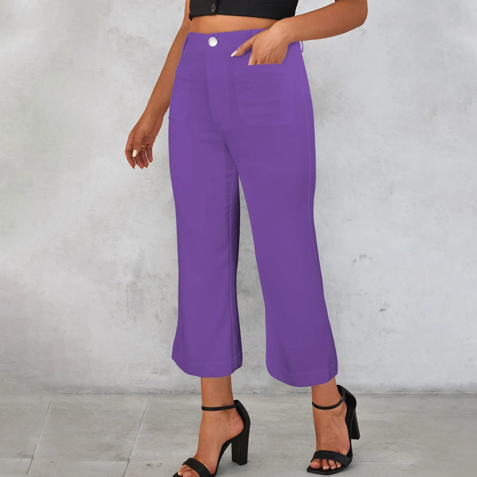 Women's High Waist Pocket Flared Cropped Pants