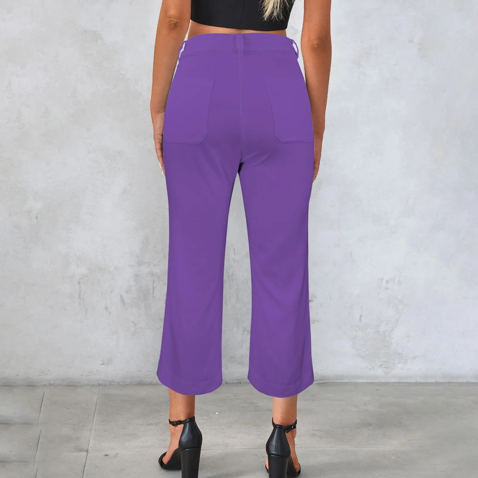 Women's High Waist Pocket Flared Cropped Pants